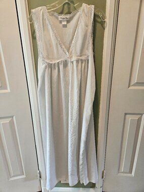 Christian Dior Vintage Nightgown White Large L / XL est. Sleeveless Midi Maxi